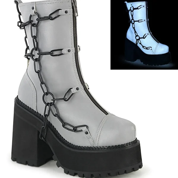 Outlet Demonia Cult Assault-66 Gray Reflective Vegan Leather