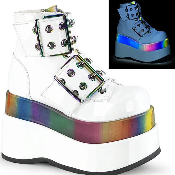 Clearance Demonia Cult Bear-104 White Patent-Rainbow Reflective