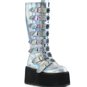 Best Sale Demonia Cult Damned-318 Silver Hologram Vegan Leather