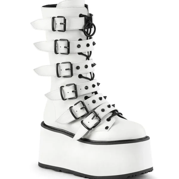 Online Demonia Cult Damned-225 White Vegan Leather