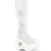 New Demonia Cult Dynamite-218 White Patent-White Multi Glitter