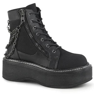 Discount Demonia Cult Emily-114 Black Canvas-Vegan Leather