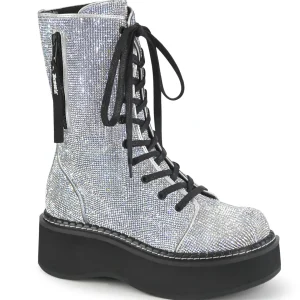 Store Demonia Cult Emily-362 Silver Vegan Leather-Rhinstone