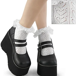 Discount Demonia Cult Heart Net Ruffle Sock White Nylon & Spandex