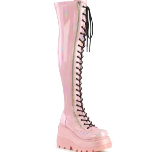 Discount Demonia Cult Shaker-374 Baby Pink Hologram Stretch Patent