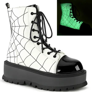 Sale Demonia Cult Slacker-88 White Glow Vegan Leather-Black Patent