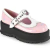 New Demonia Cult Slacker-23 Baby Pink Holo Patent-White Vegan Leather