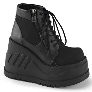 Fashion Demonia Cult Stomp-10 Black Canvas-Vegan Leather