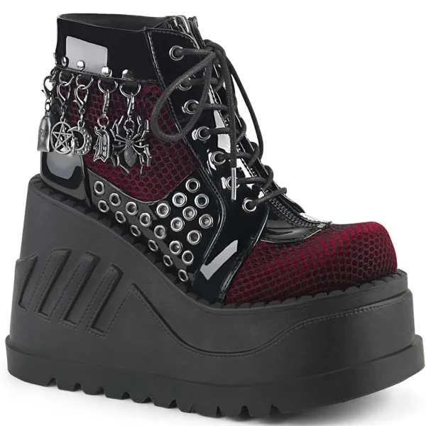 New Demonia Cult Stomp-18 Black Patent-Burgundy Velvet