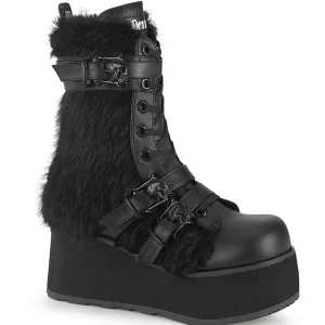 Sale Demonia Cult Trashville-218 Black Vegan Leather-Faux Fur